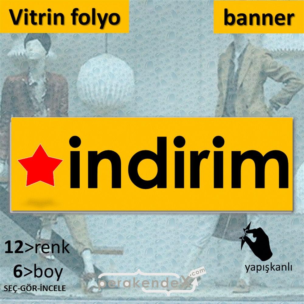 Yıldızlı İndirim VİTRİN, CAM FOLYO,  VİNİL (BANNER) -dikdörtgen,tek yön baskı
