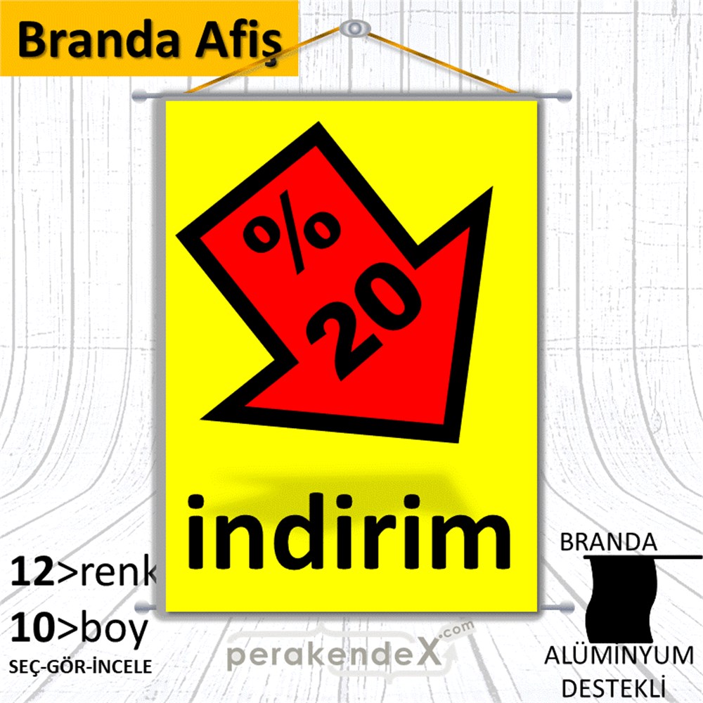 yüzde 20 indirim Oklu BRANDA POSTER,  AFİŞ -dikdörtgen,tek yön baskı
