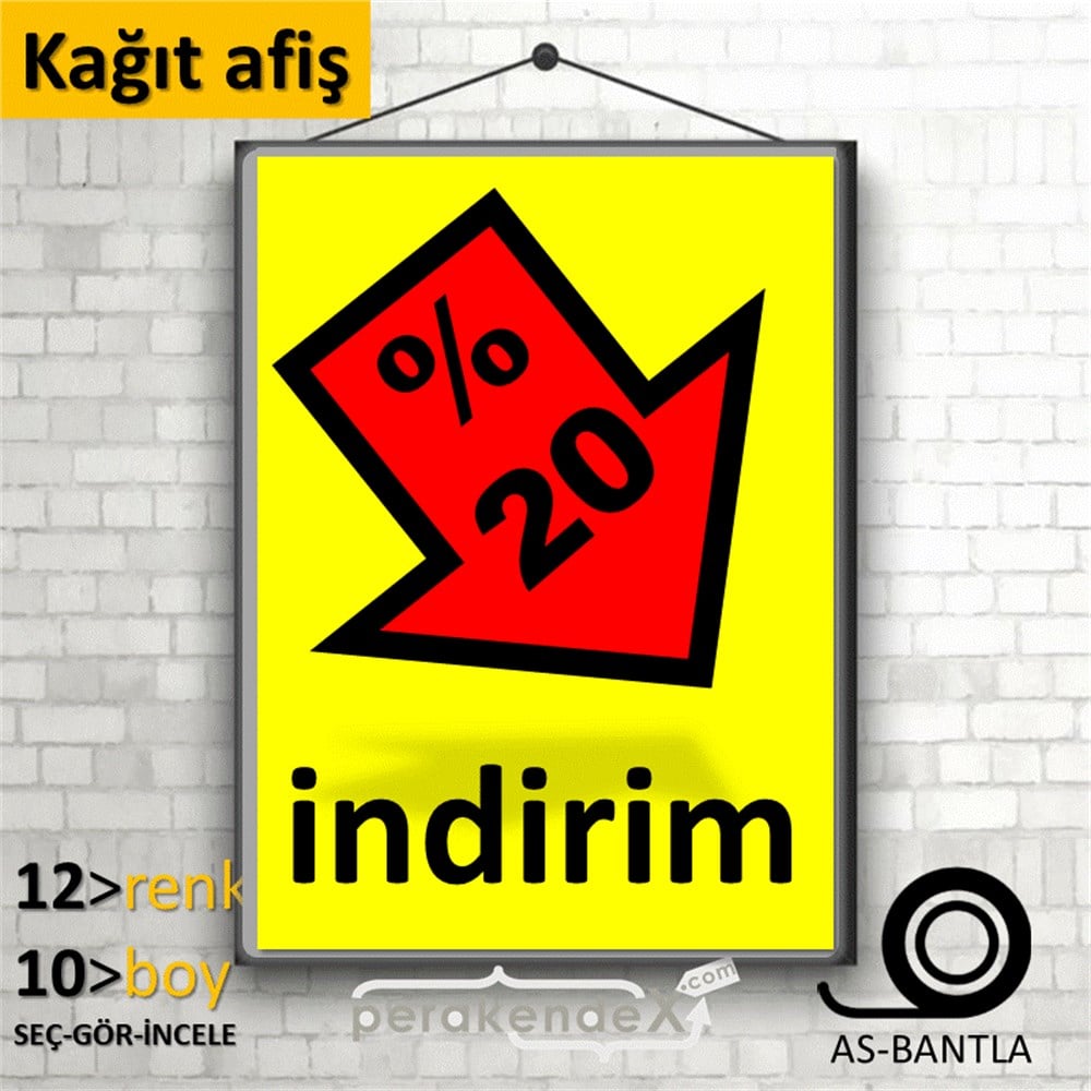 yüzde 20 indirim Oklu KAĞIT POSTER,  AFİŞ -dikdörtgen,tek yön baskı
