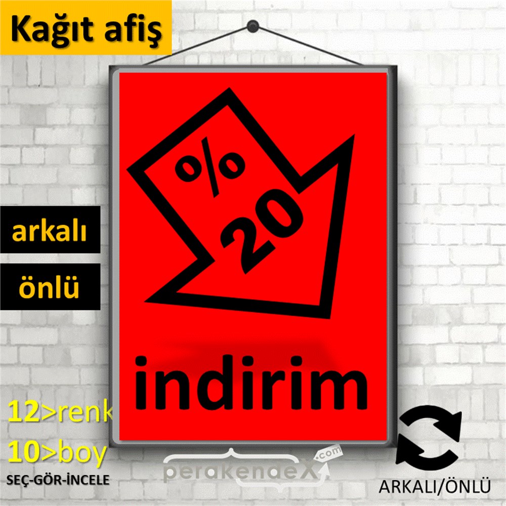 yüzde 20 indirim Oklu KAĞIT POSTER,  AFİŞ -dikdörtgen,çift yön baskı