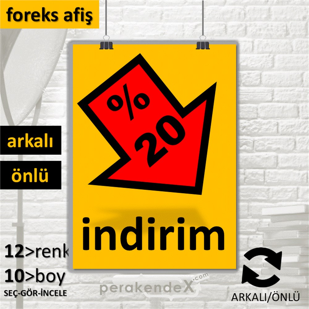 yüzde 20 indirim Oklu SERT PLASTİK POSTER,  AFİŞ -dikdörtgen,çift yön baskı