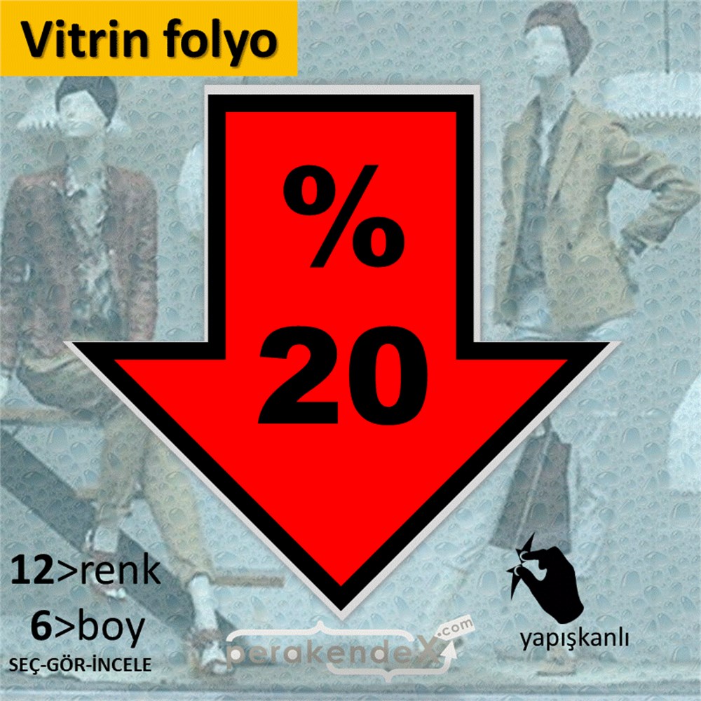 yüzde 20 indirim Oklu VİTRİN - CAM FOLYO,  VİNİL -oval,tek yön baskı