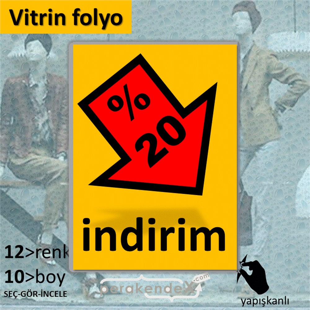yüzde 20 indirim Oklu VİTRİN - CAM FOLYO,  VİNİL -dikdörtgen,tek yön baskı