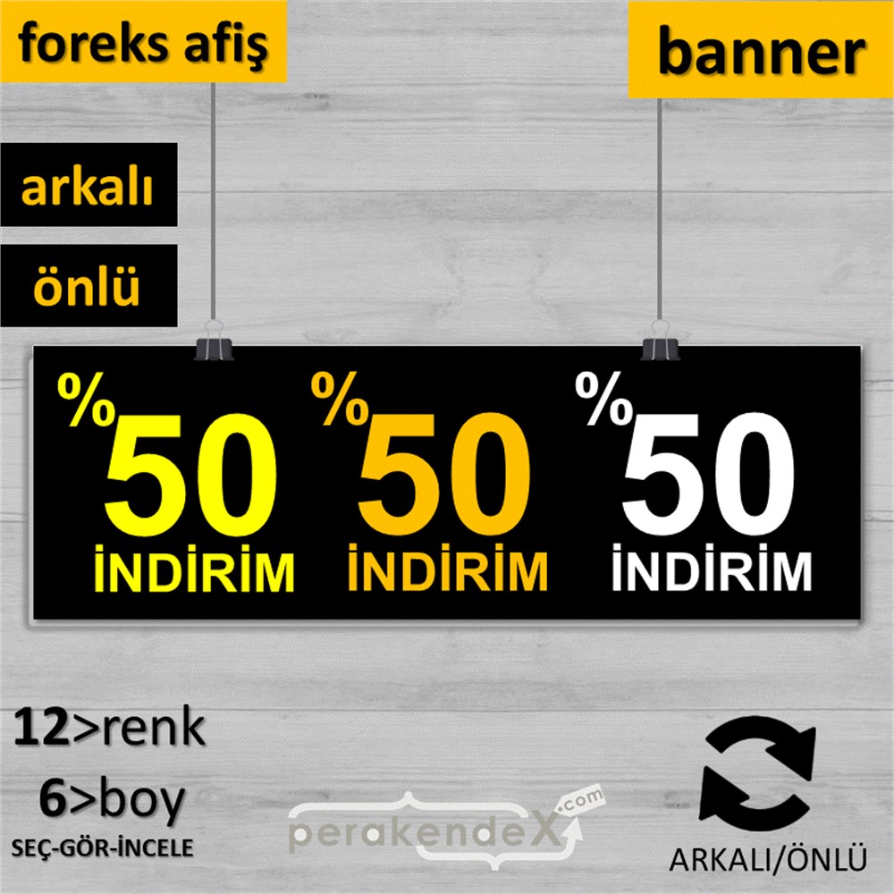yüzde 50 indirim SERT PLASTİK BANNER  -dikdörtgen,çift yön baskı