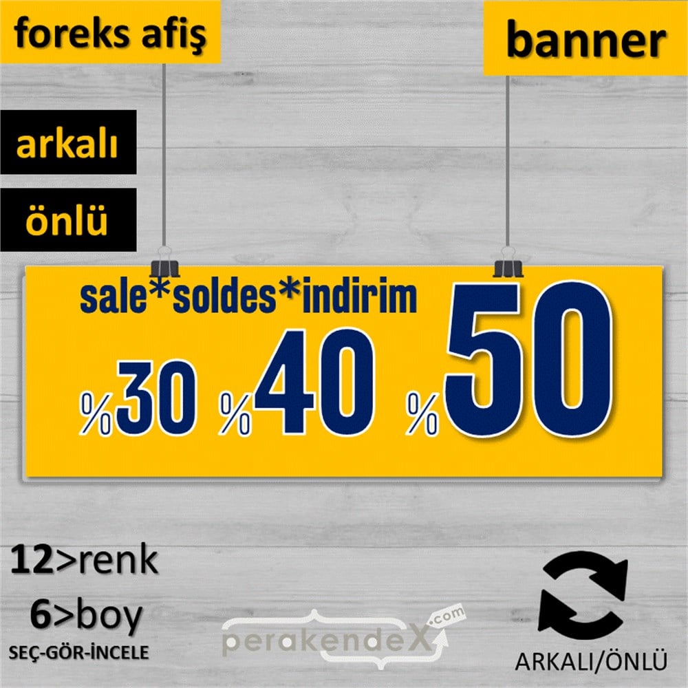 yüzde(50-40-30) indirim sale SERT PLASTİK BANNER  -dikdörtgen,çift yön baskı