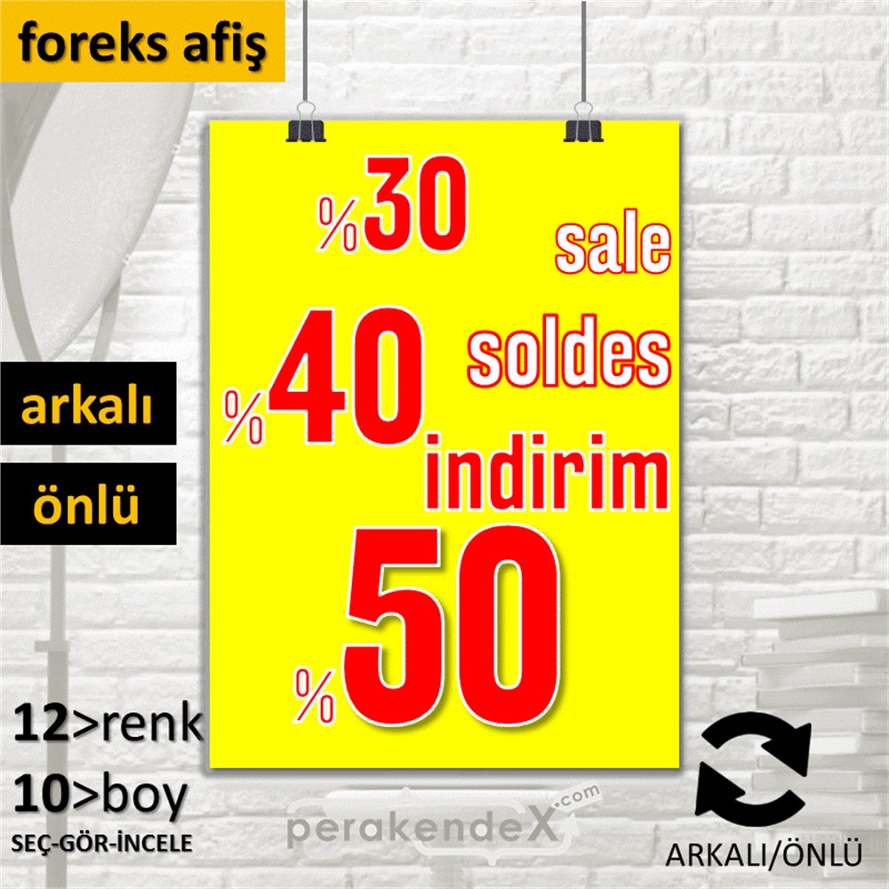 yüzde(50-40-30) indirim sale SERT PLASTİK POSTER -dikdörtgen,çift yön baskı