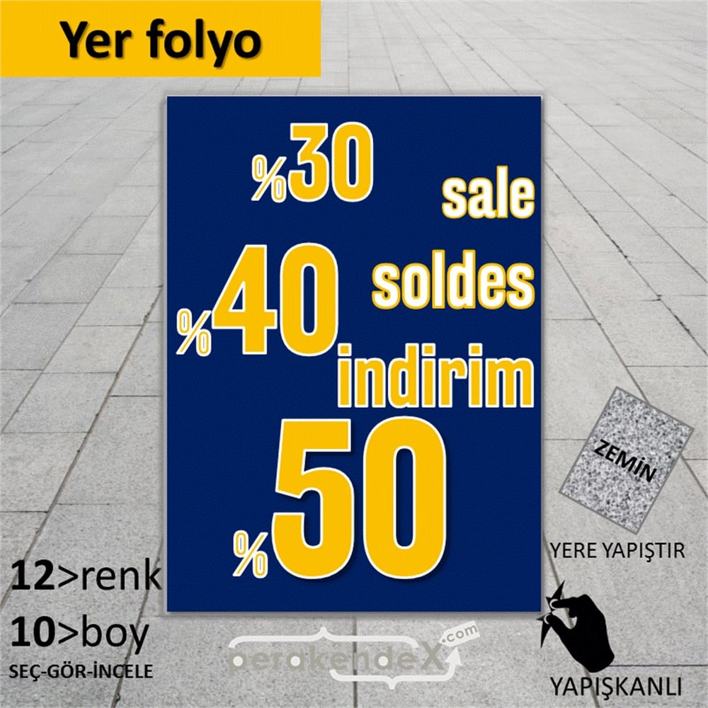 yüzde(50-40-30) indirim sale YER ZEMİNE YAPIŞIR -dikdörtgen,tek yön baskı