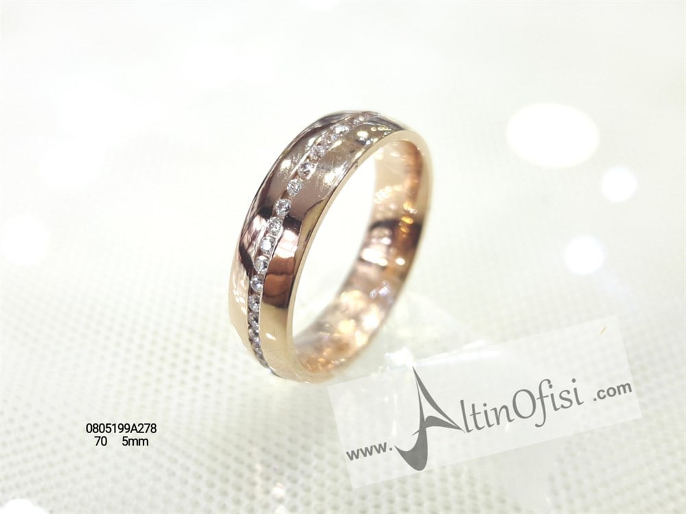 Taşlı Alyans 5mm Genişlik 14 ayar altın
