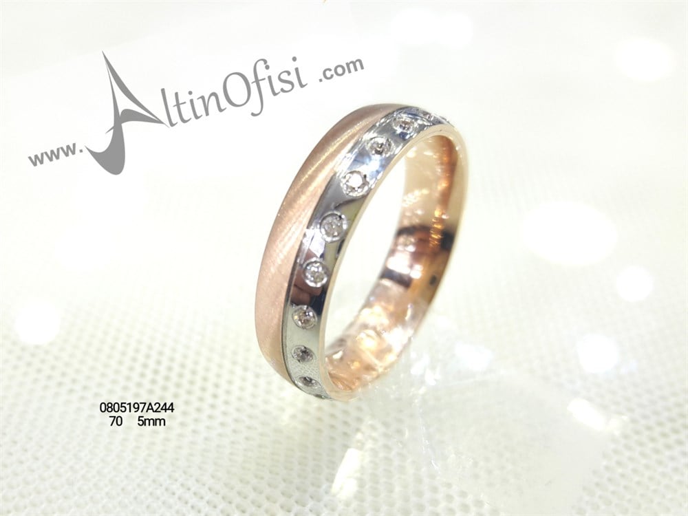Taşlı Alyans 5mm Genişlik 14 ayar altın