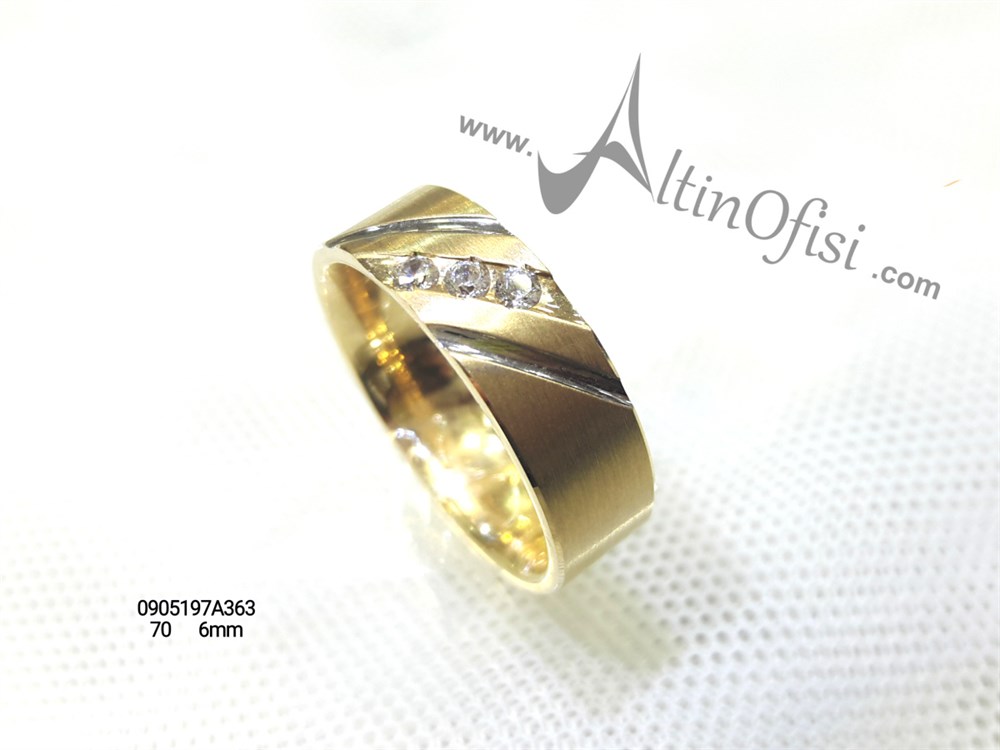 Taşlı Alyans 6 mm Genişlik 14 ayar altın