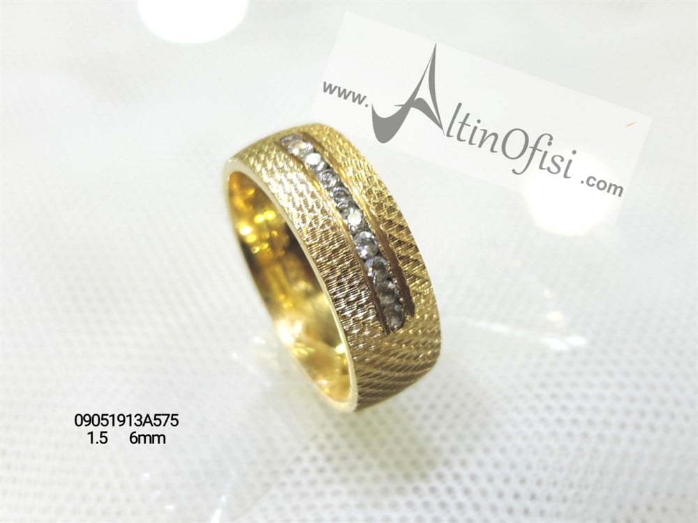 Taşlı Alyans 6 mm Genişlik 14 ayar altın