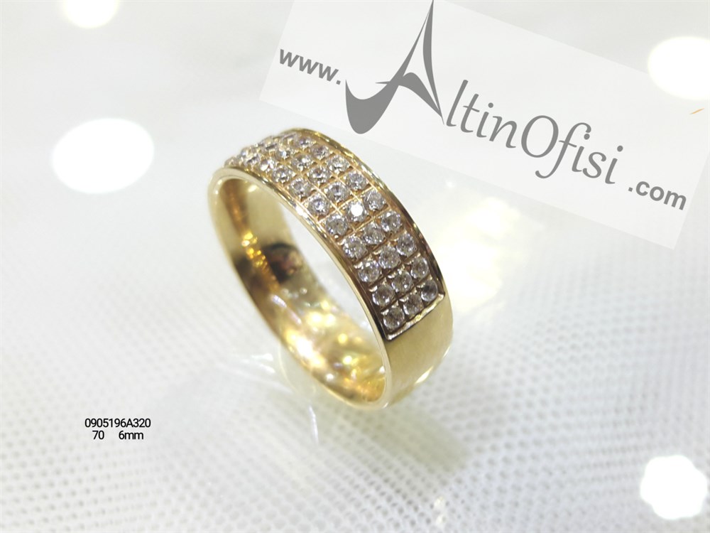 Taşlı Alyans 6 mm Genişlik 14 ayar altın