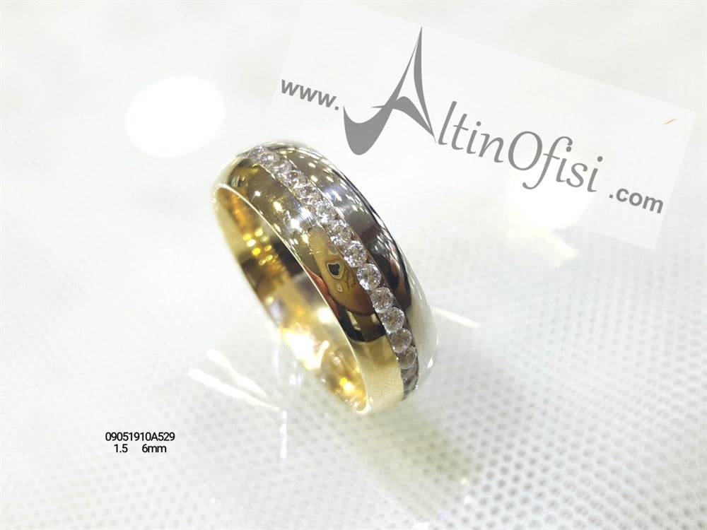 Taşlı Alyans 6 mm Genişlik 14 ayar altın