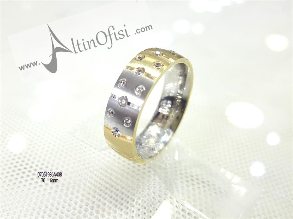 Taşlı Alyans 6mm Genişlik 14 ayar altın