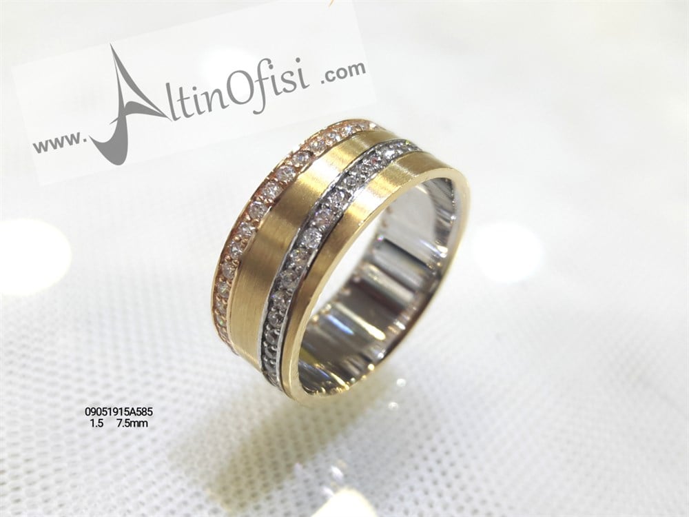 Taşlı Alyans 7,5 mm Genişlik 14 ayar altın