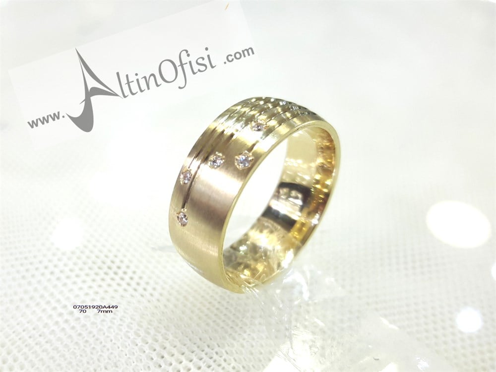 Taşlı Alyans 7mm Genişlik 14 ayar altın