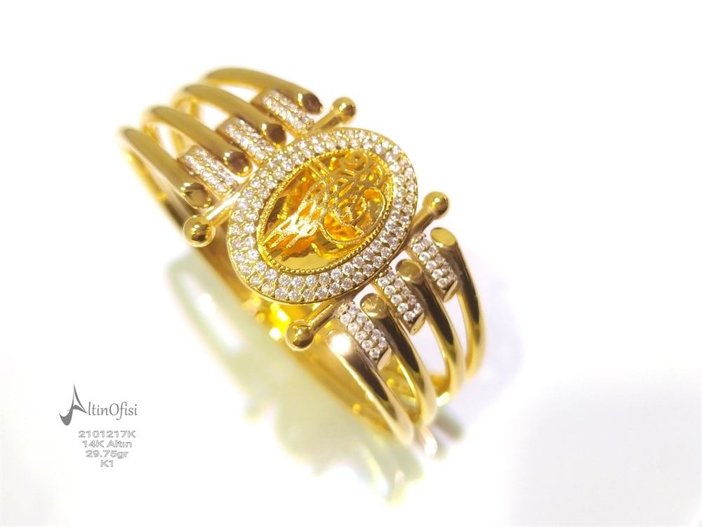 Tuğralı Kaburga  Kelepçe Bilezik 14 Ayar Altın