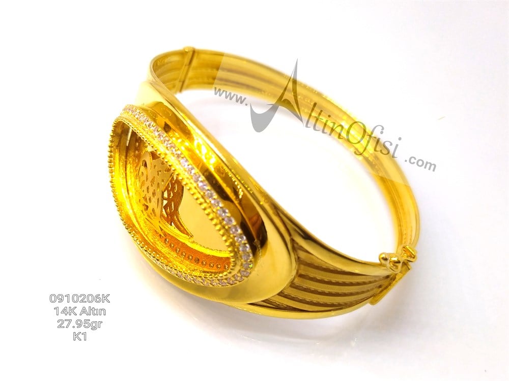 Tuğralı Kelepçe Bilezik 14 Ayar Altın