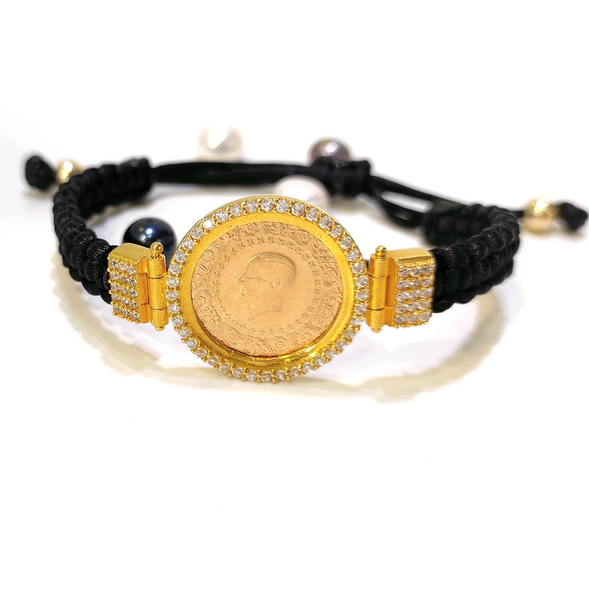 22K Çeyrekli 14K Çerçeveli Makrome Örgü Bileklik Künye Altın HD VİDEOLU