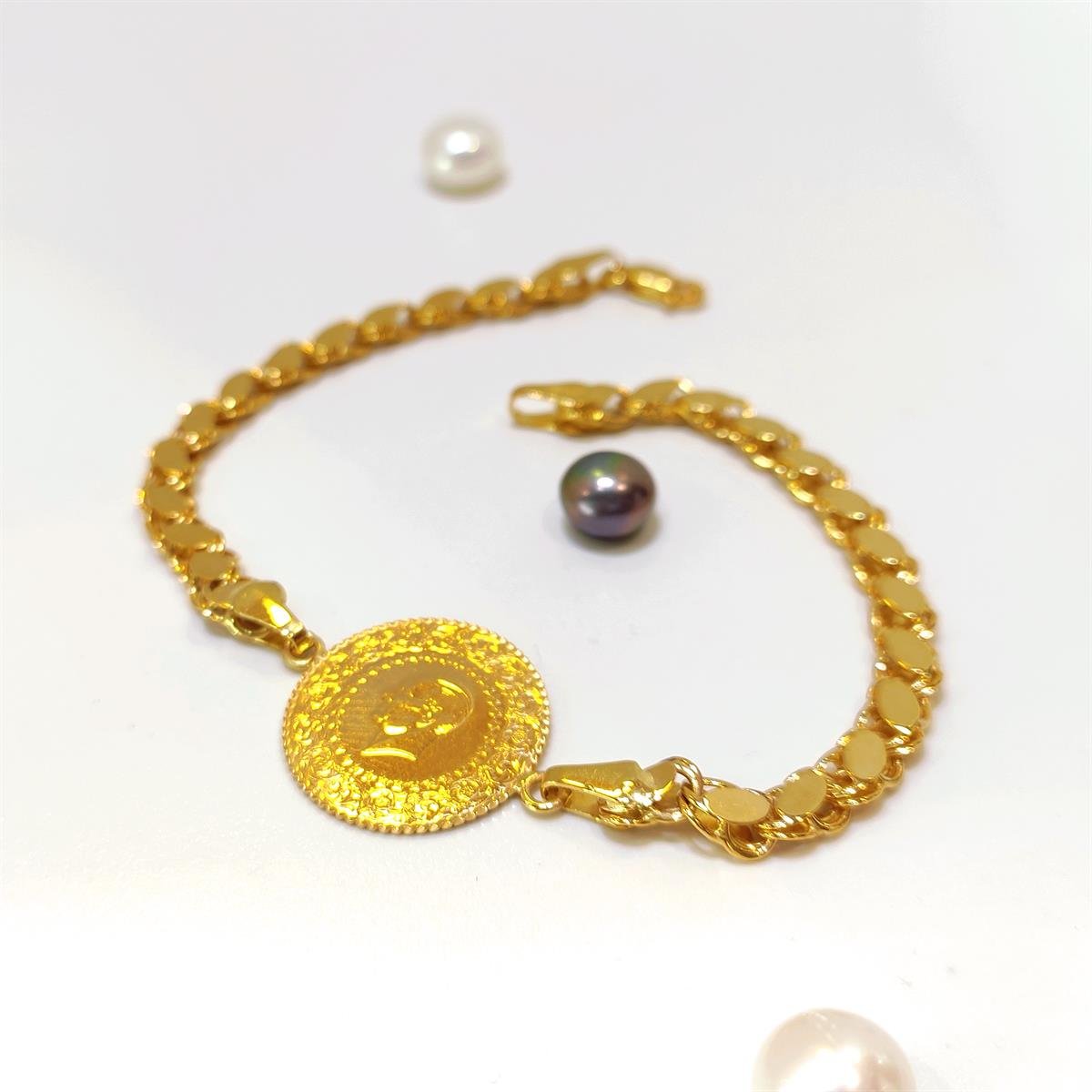 Çeyrek Altınlı Pullu Zincirli Bileklik Künye Altın HD VİDEOLU