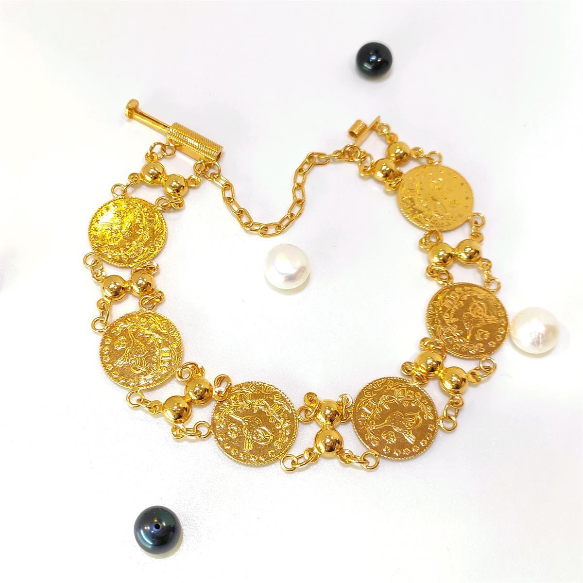 Reşat Çeyrekli Toplu Künye Bileklik  22 Ayar Altın 