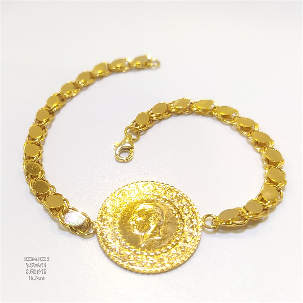 Yarım Altınlı Pullu Zincirli Bileklik Künye