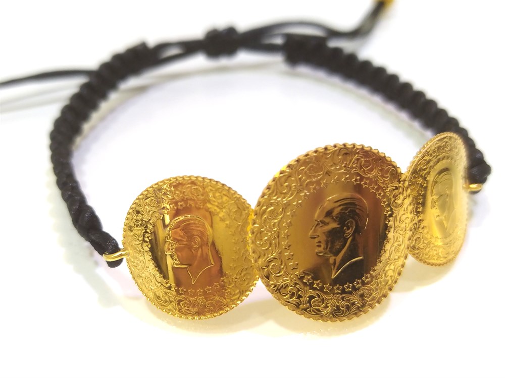 Çeyrek ve Yarımlı  Makrome Örgü Bileklik 22 Ayar Altın