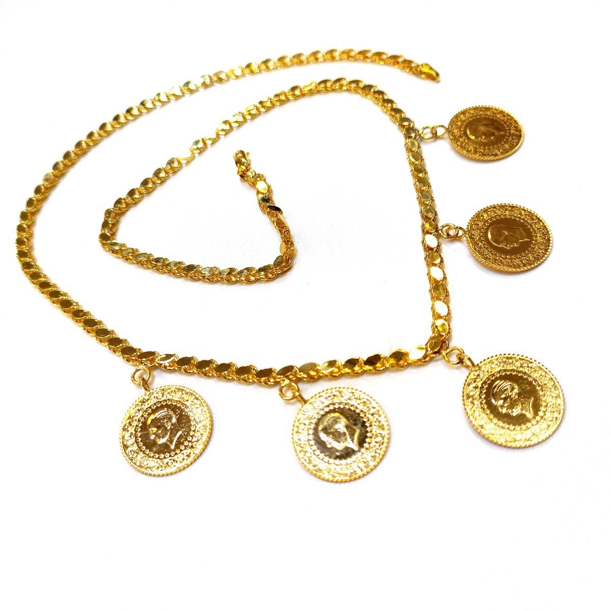 5 Çeyrek Altınlı Pullu Zincirli Gerdanlık Kolye 4K VİDEOLU Zincir 22 Ayar