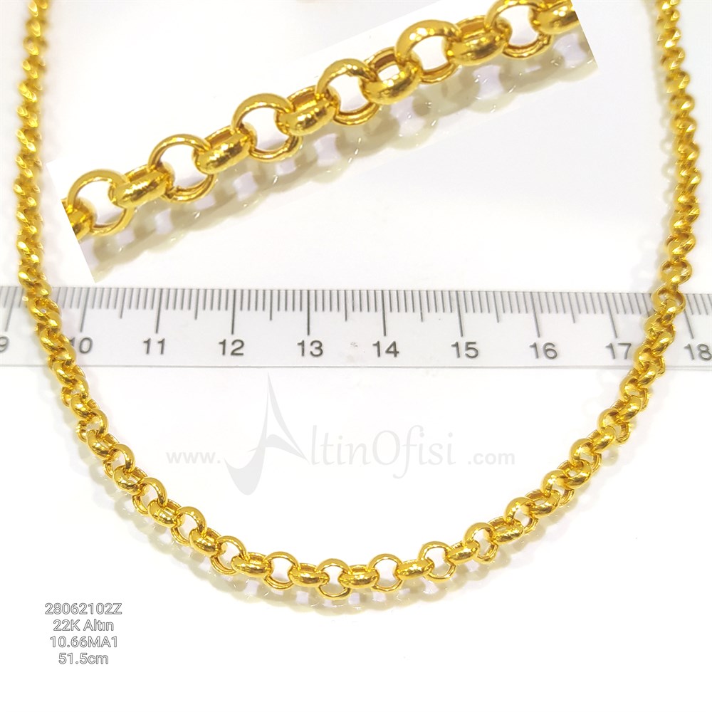 51.5cm Rolo Doç Halka Zincir 22 Ayar Altın