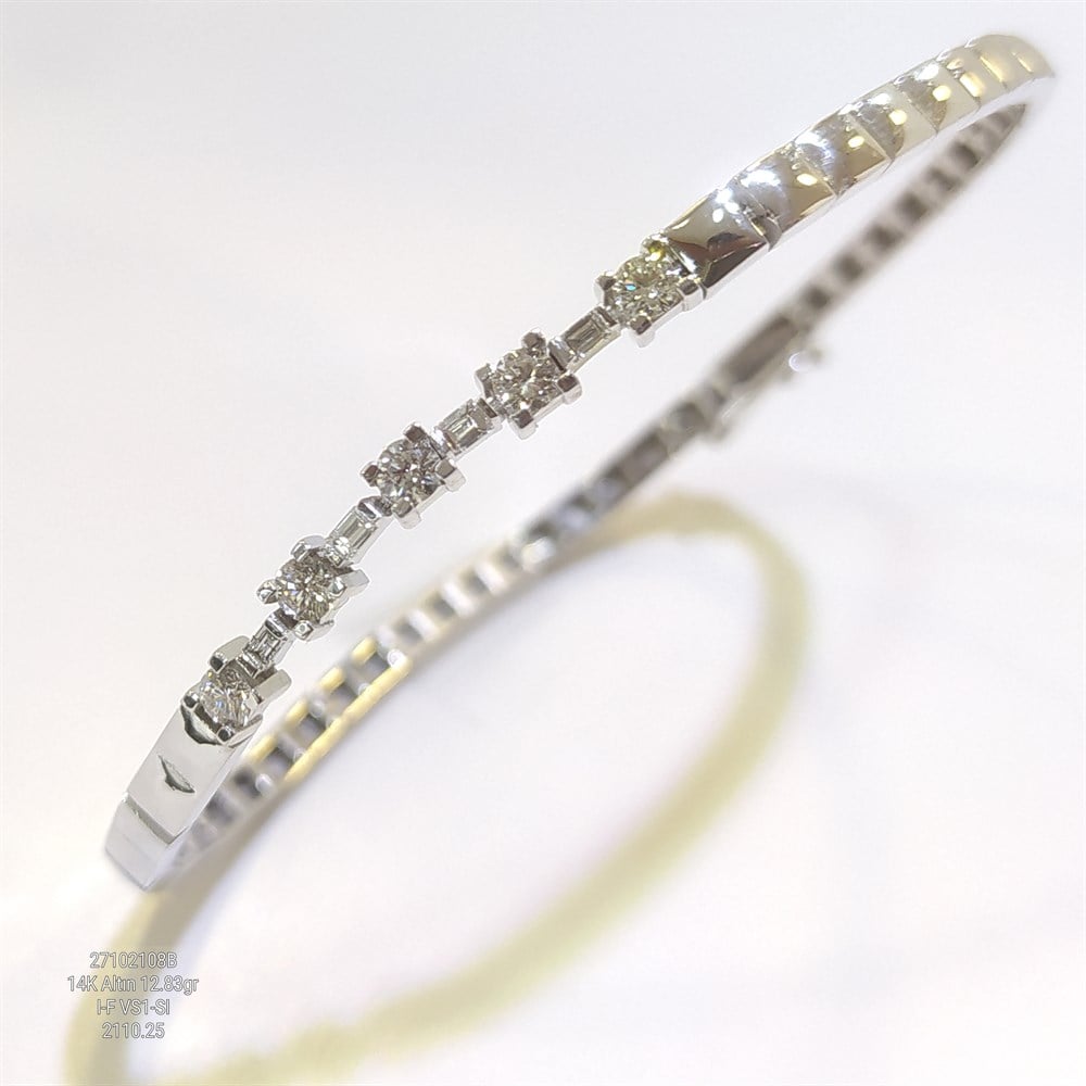 BENZERSİZ Pırlanta Beş TAş BAget TAşlı Bileklik 14K Altın