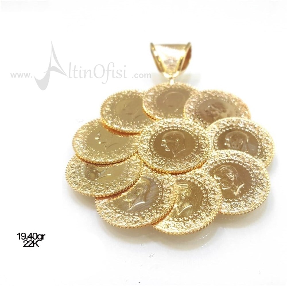 Çeyrekli Çİçek Kolye 22 Ayar Altın