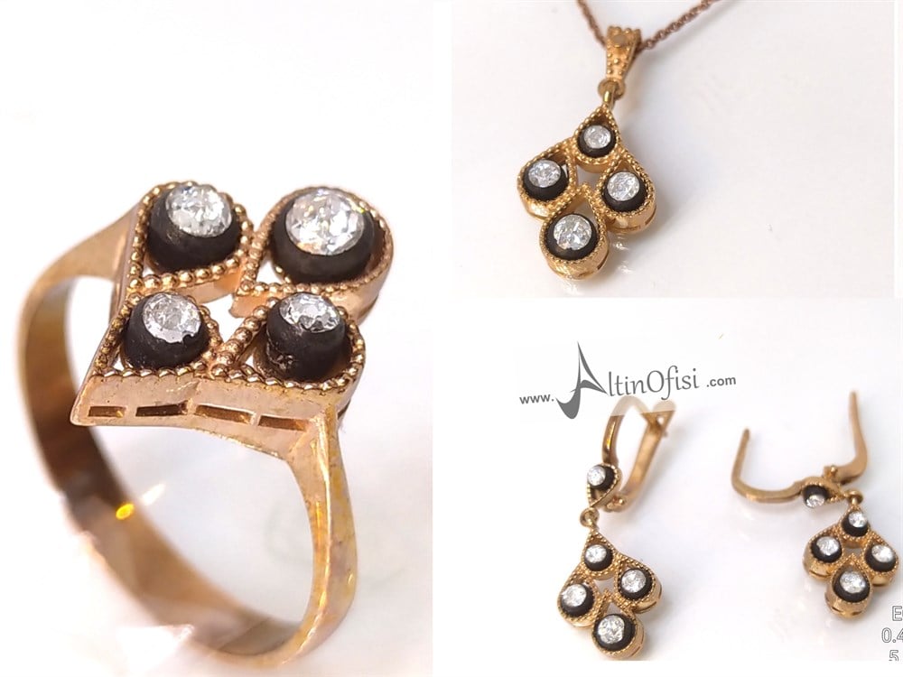 Elmas Yüzük Kolye ve Küpe Set