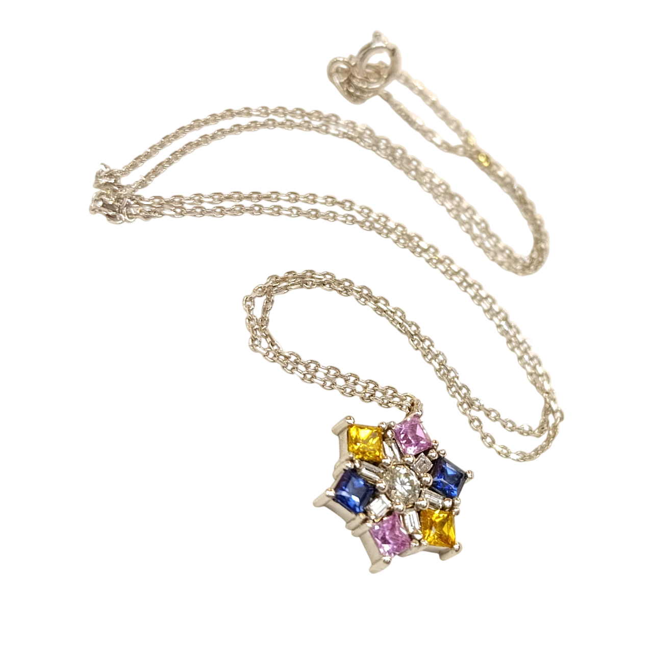 Feza Kartanesi 1.40ct Renkli Safir ve Pırlanta Kolye 14 Ayar Altın HD VİDEOLU