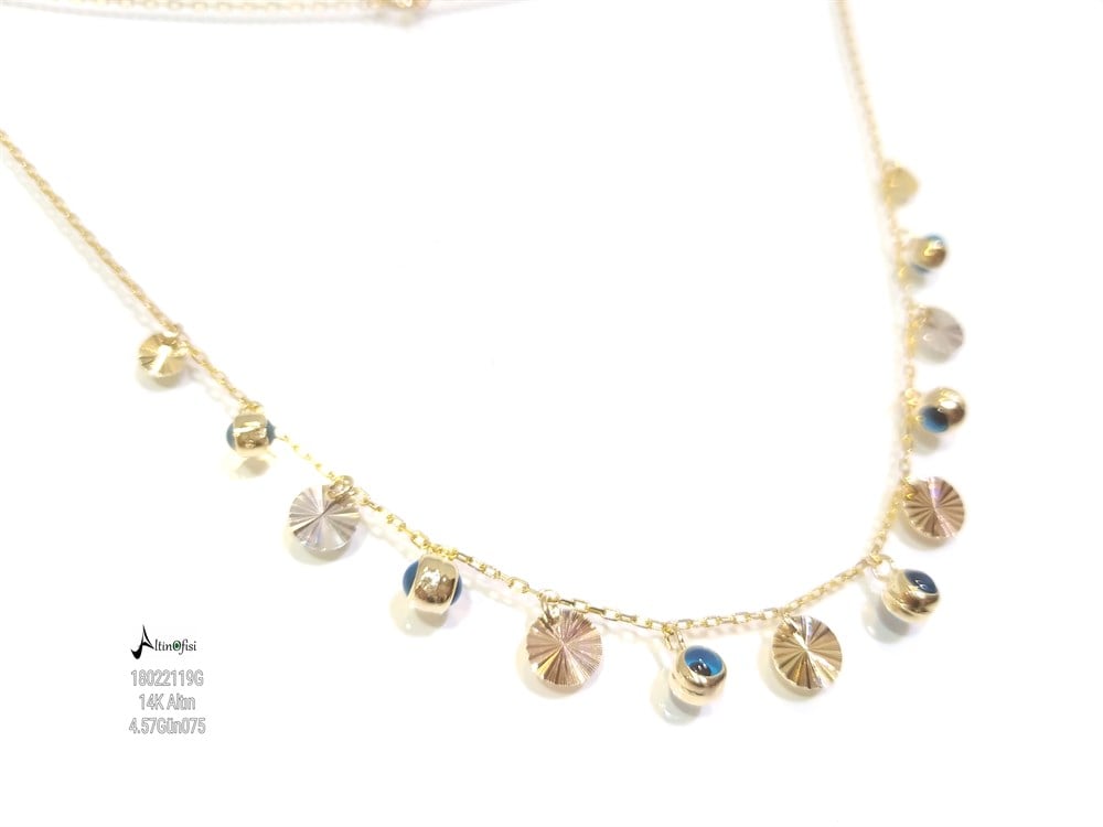 Göz Boncuklu Pullu Kolye 14 AyAr Altın