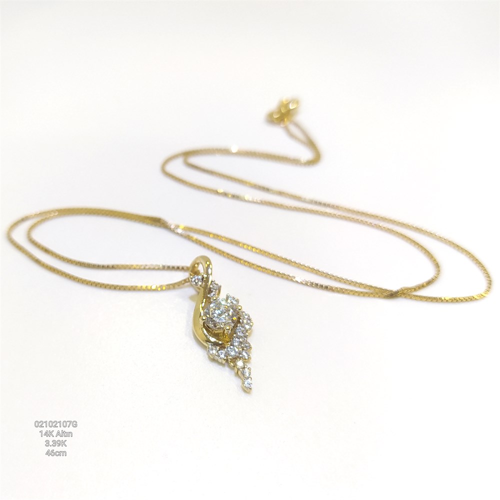 Salkım Tek Taş Kolye 14 Ayar Altın