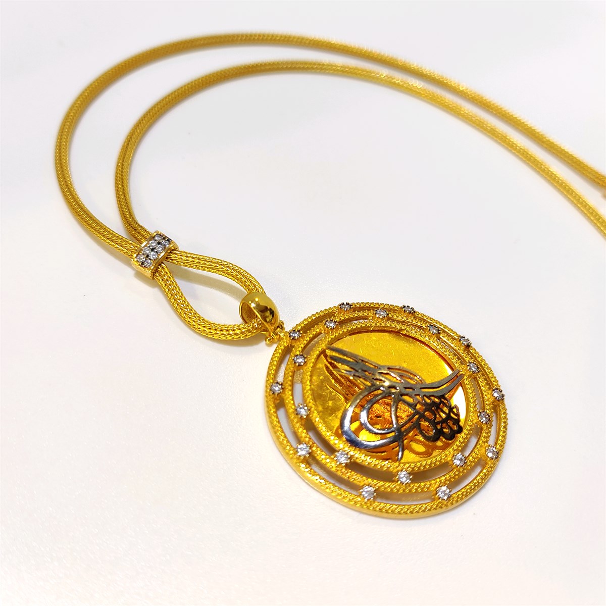 Turğralı Kazze Örgü Zincirli Kolye 14 Ayar Altın