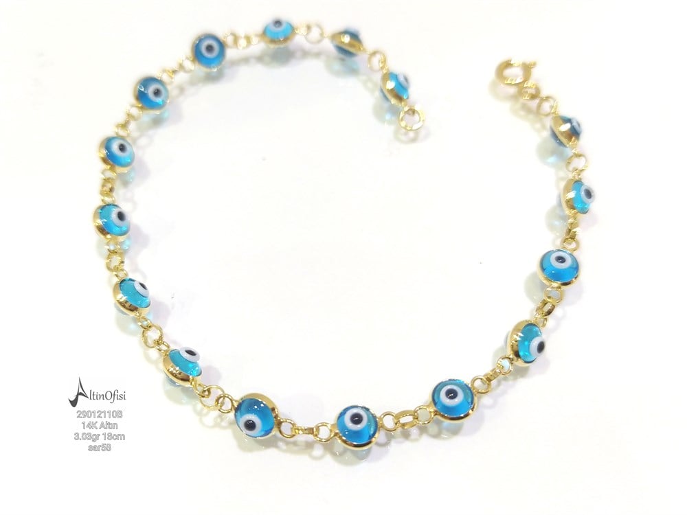 Göz Boncuklu Bileklik 14 Ayar Altın