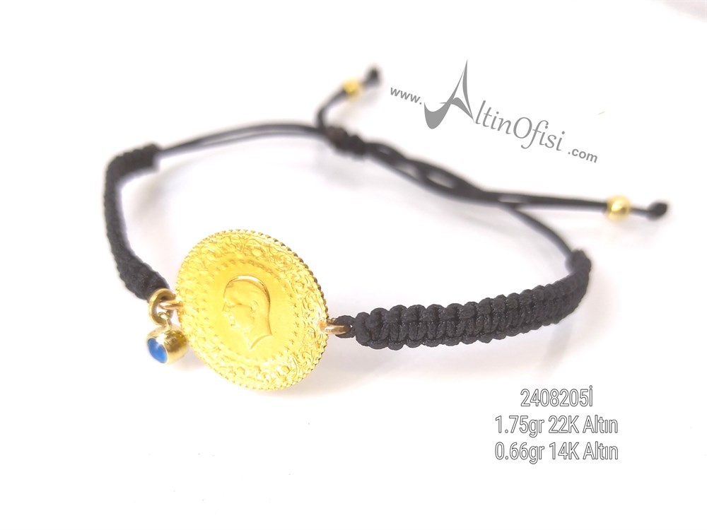 Göz Boncuklu Çeyrekli Makrome Altın Bileklik 