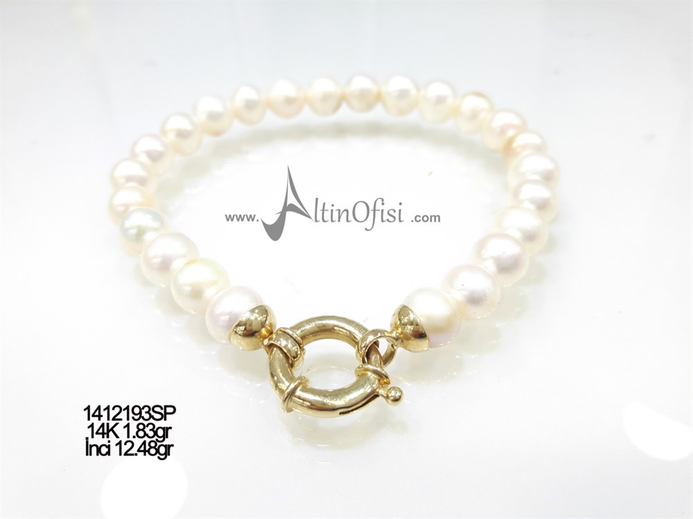 İnci Bileklik Künye 14 Ayar Altın