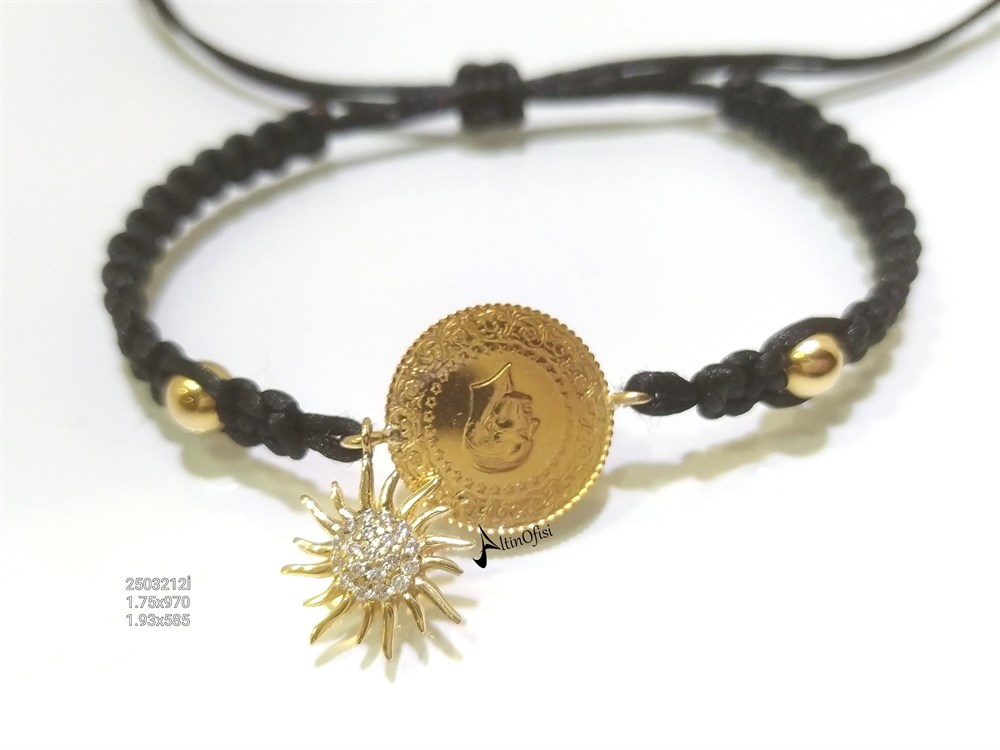 Makrome Çeyrekli GÜNEŞ Bileklik Künye Altın