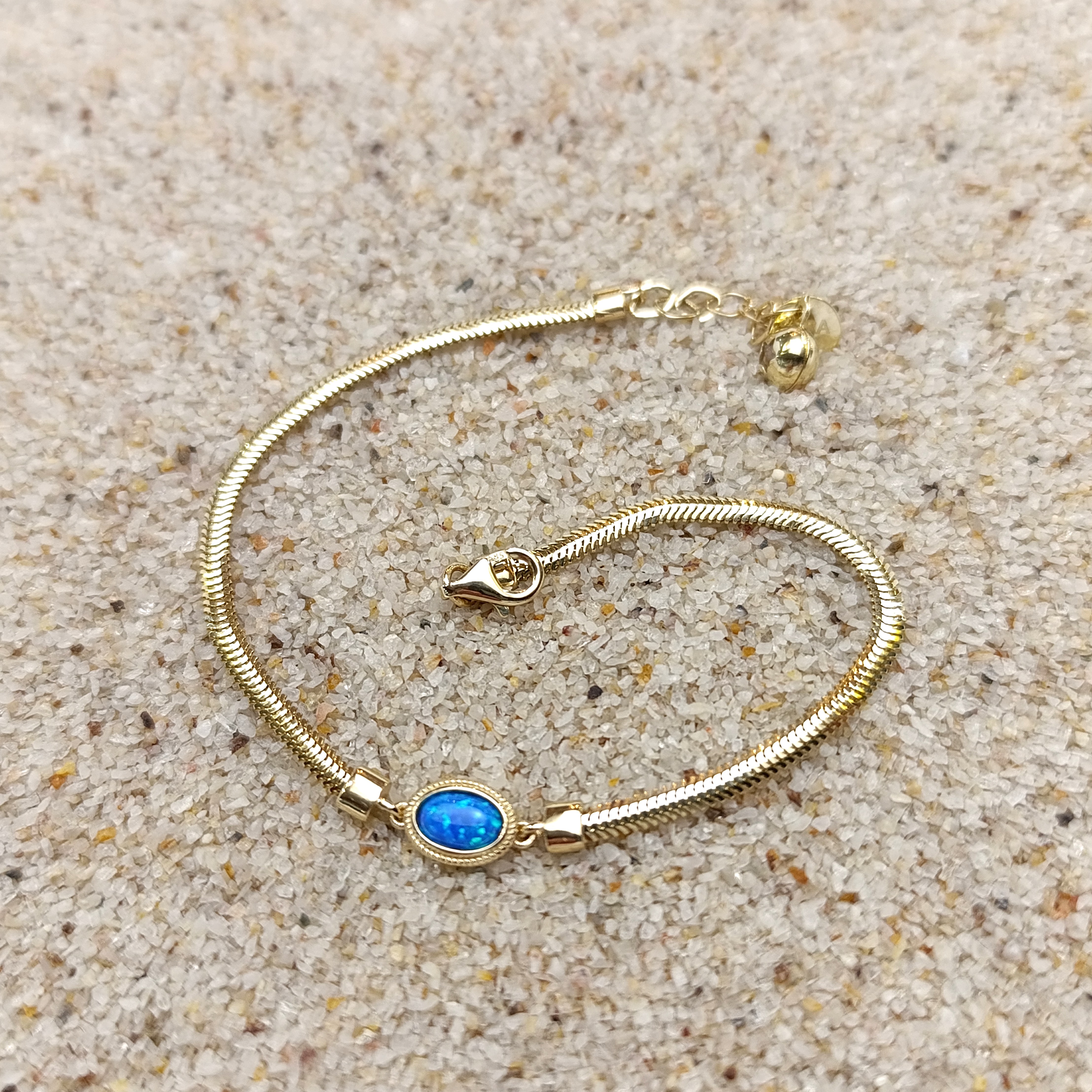 Oval Opal Taşlı Bileklik Künye 14 Ayar Altın HD VİDEOLU