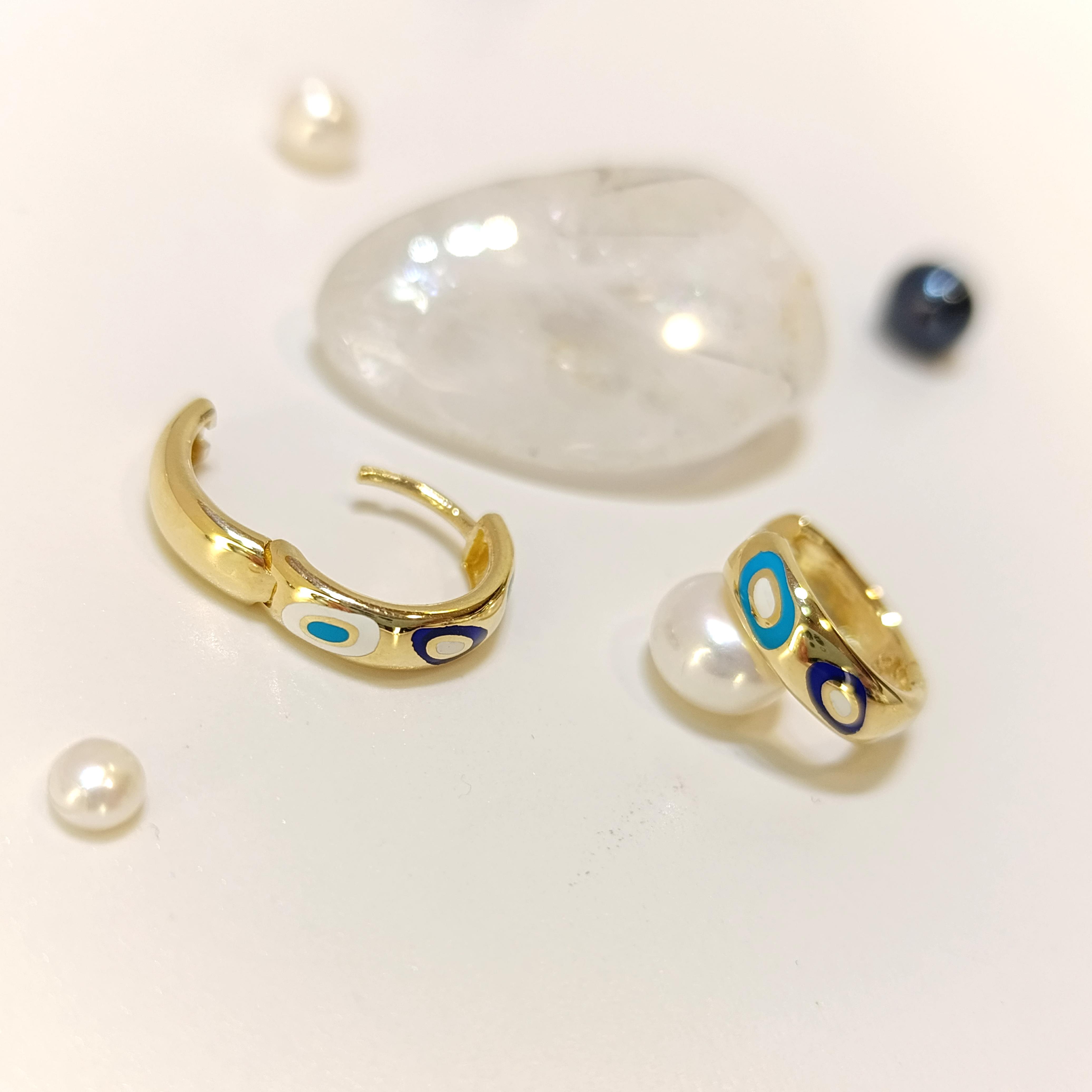 14.6mm Mİneli Göz Halka Küpe 14 Ayar Altın HD VİDEOLU