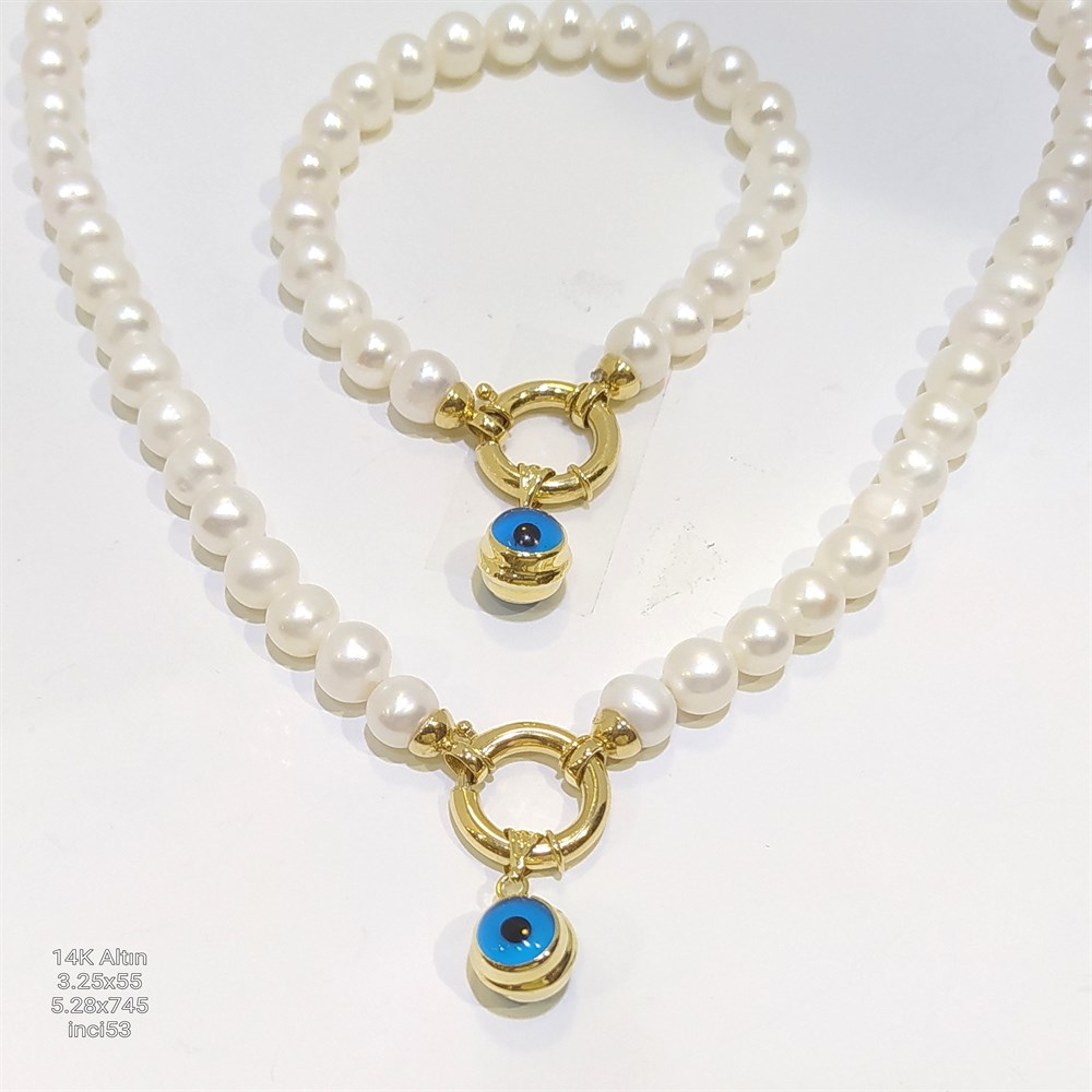 Gemici Kilitli Göz Boncuklu Set Takım 14 Ayar Altın