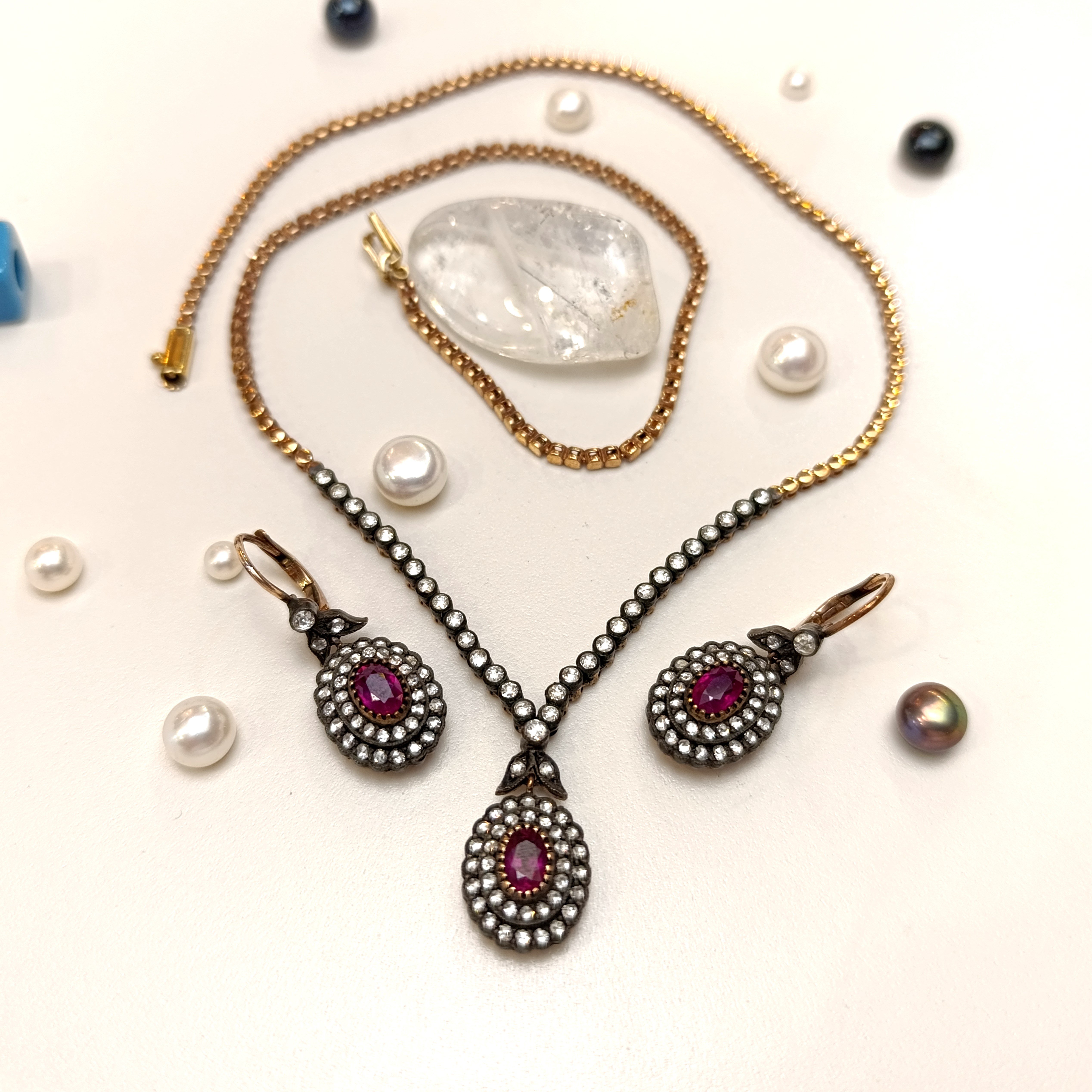 1,79ct Yakut ve 1,62ct Elmas Taşlı Oval  Set Takım 8 Ayar Altın HD Vİdeolu