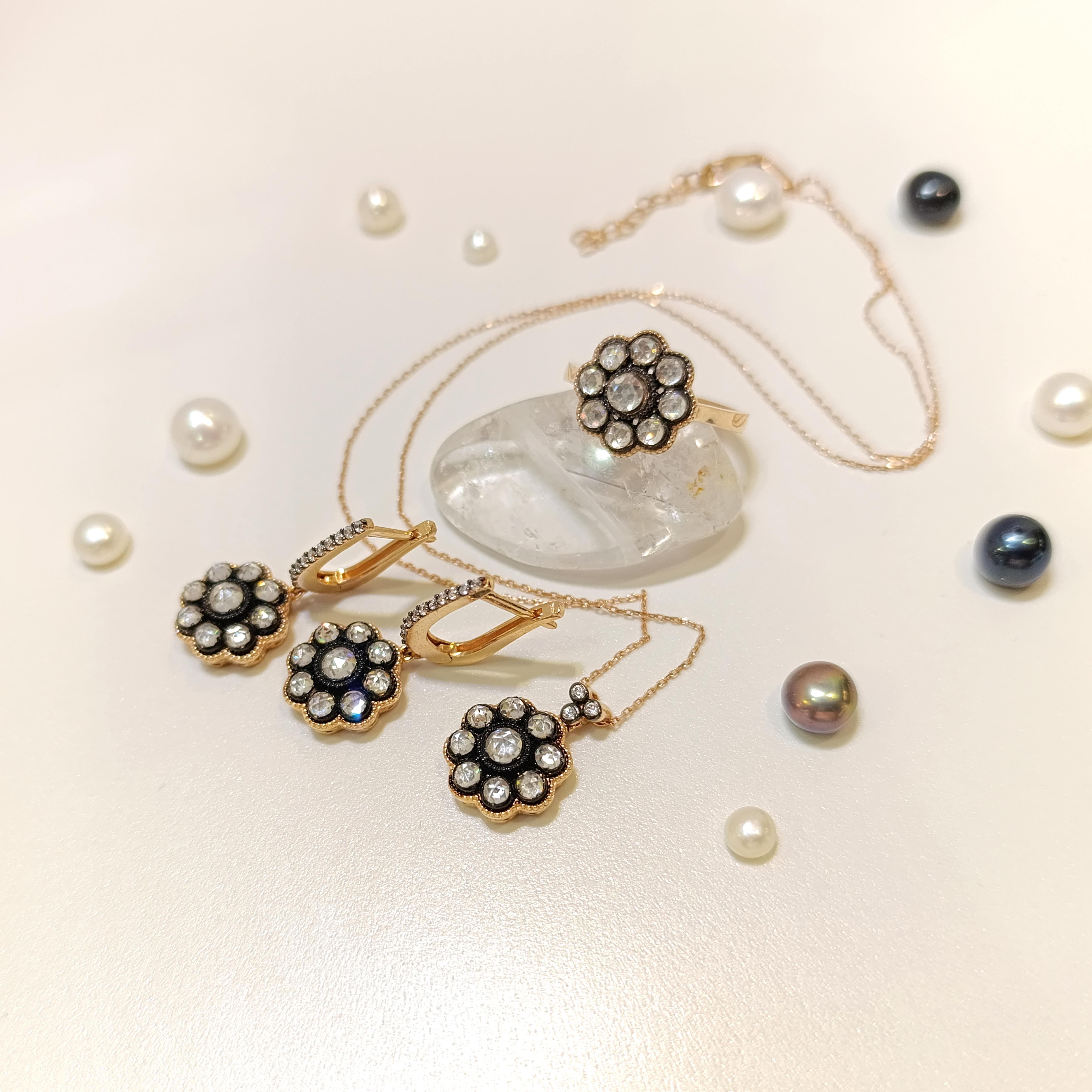 Gül Modeli Set Takım 14 Ayar Altın HD VİDEOLU