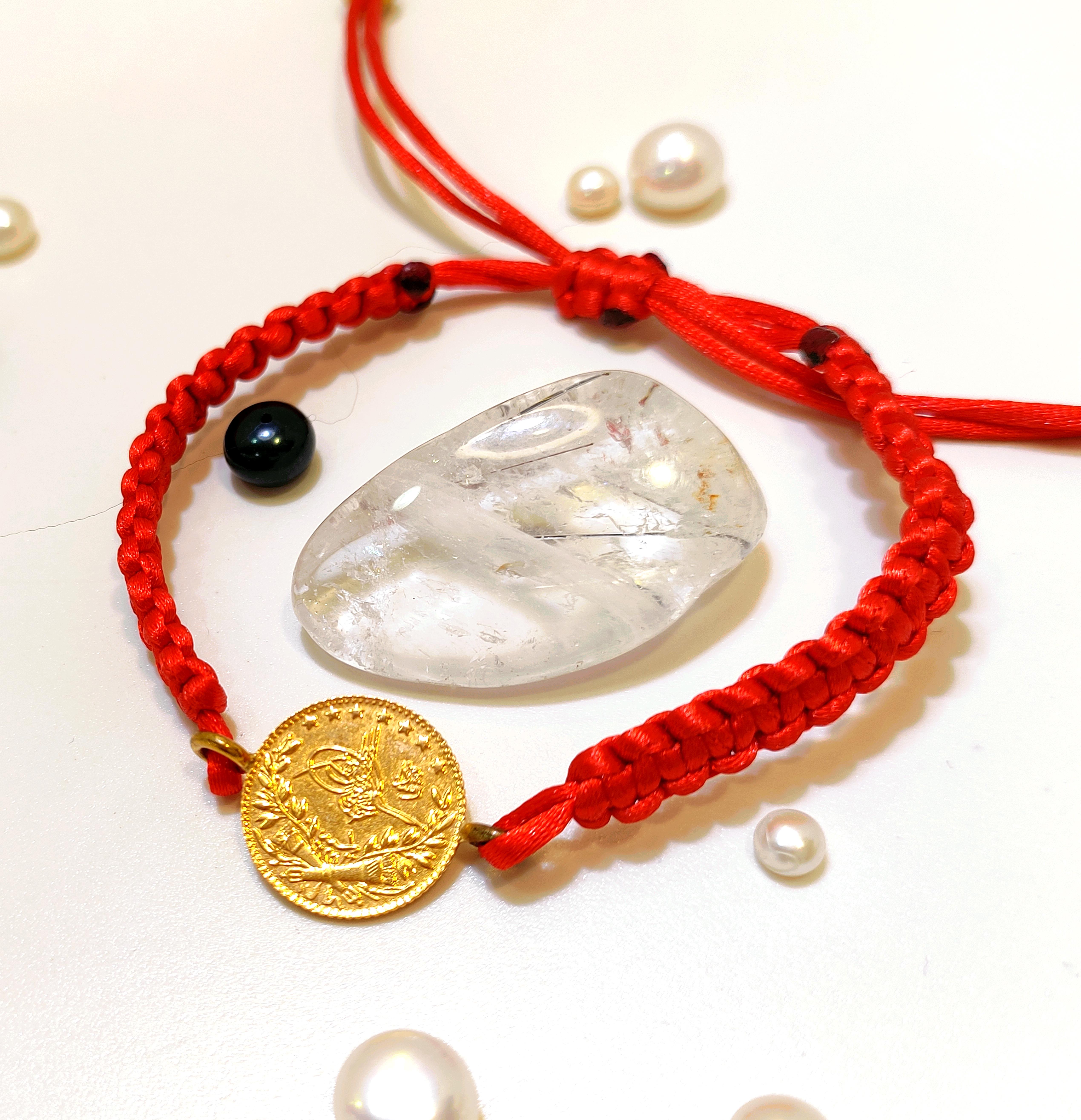 Reşat Çeyrek Altınlı Kırmızı Kalın Makrome Örgü Bileklik HD VİDEOLU