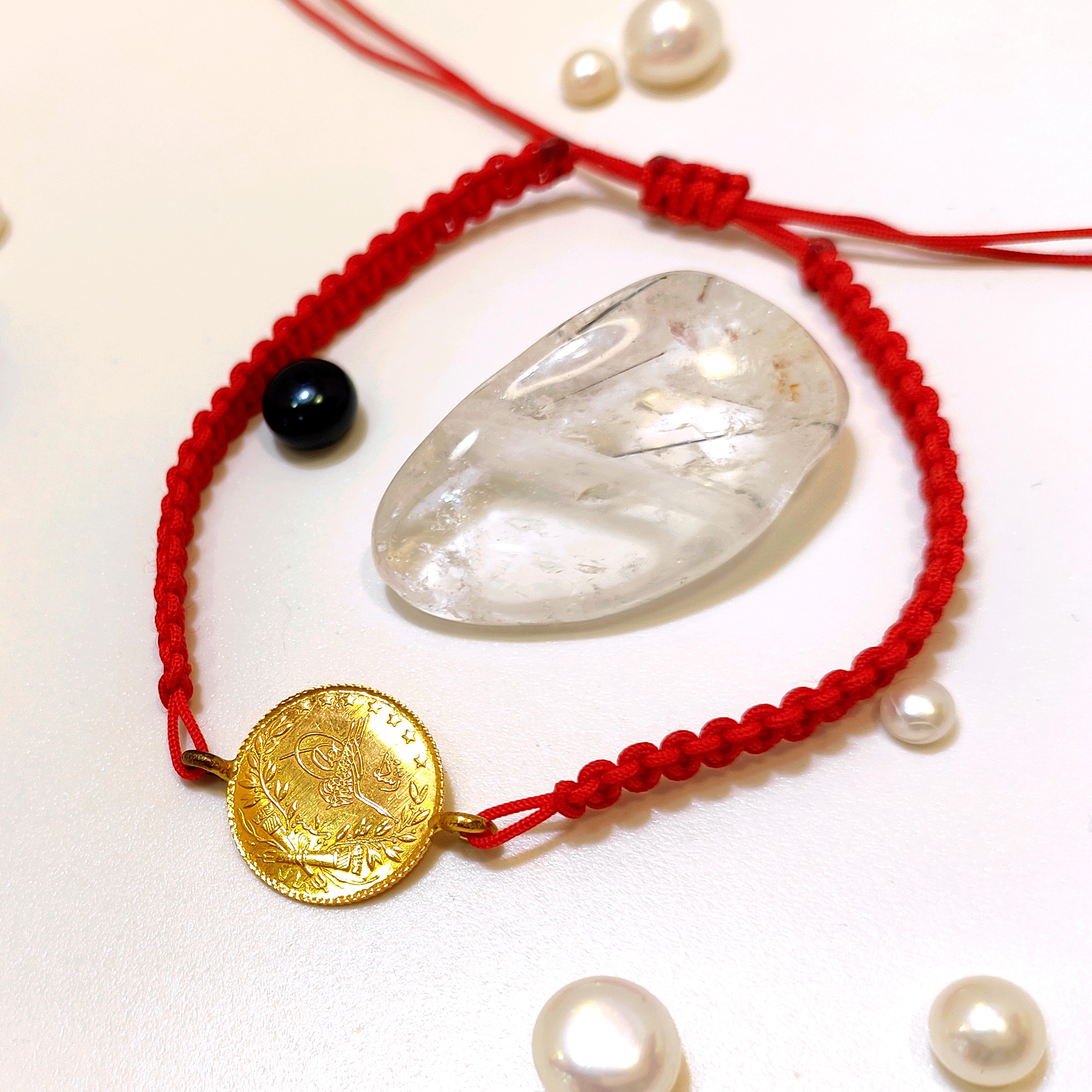 Reşat Çeyrek Altınlı Kırmızı İnce Makrome Örgü Bileklik HD VİDEOLU