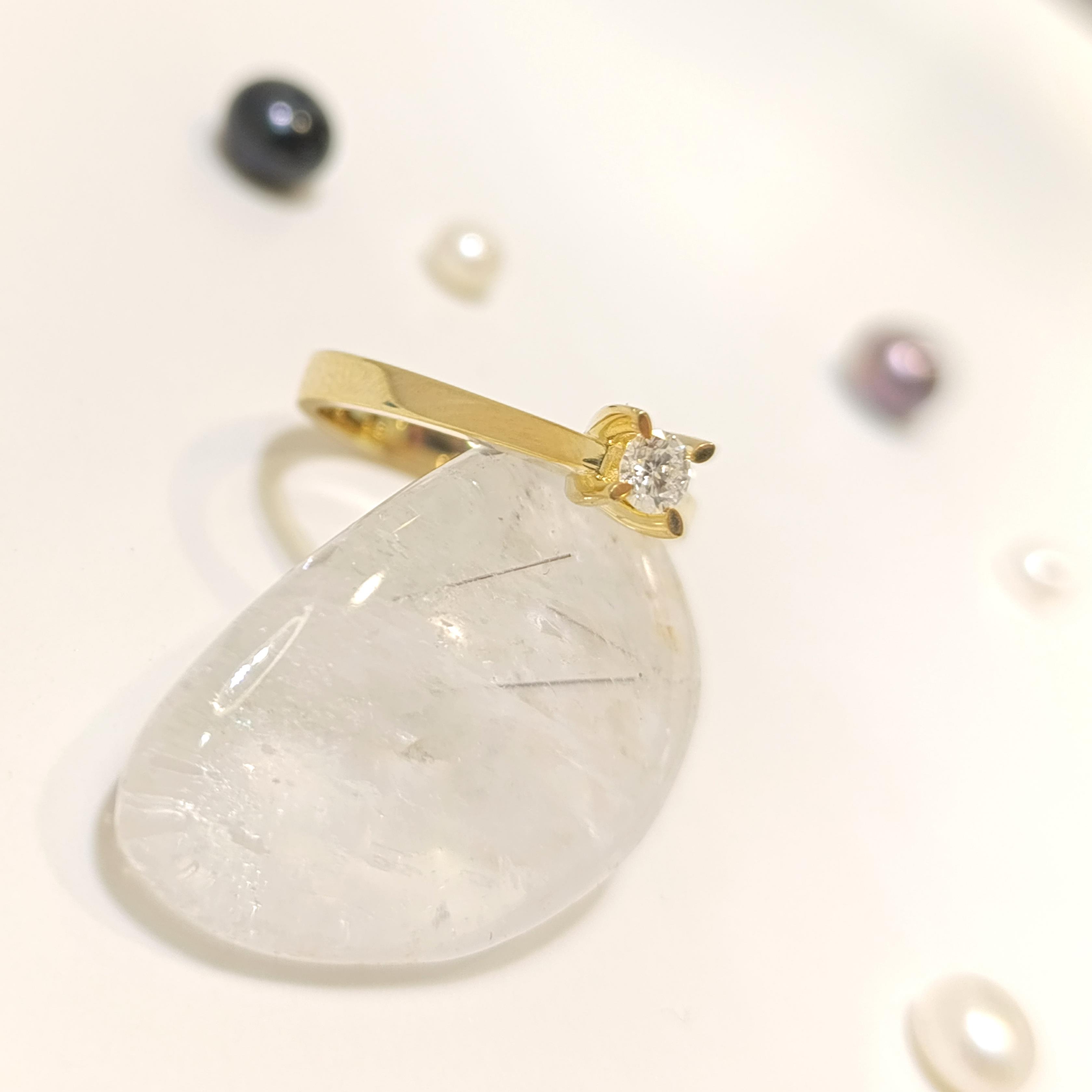 0.17ct F Color Pırlanta Tek Taş Yüzük 14 Ayar Altın HD VİDEOLU