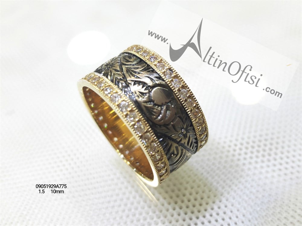 Taşlı Alyans 10 mm Genişlik 14 ayar altın