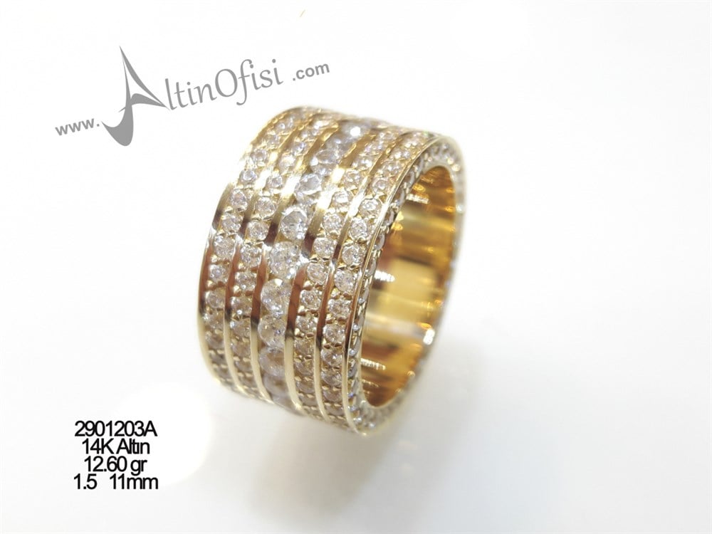 Taşlı Alyans 11 mm Genişlik 14 ayar altın